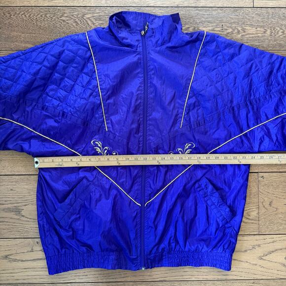 Vintage 80s 90s Windbreaker Jacket XL Embroidered Purple Gold - Picture 7 of 9